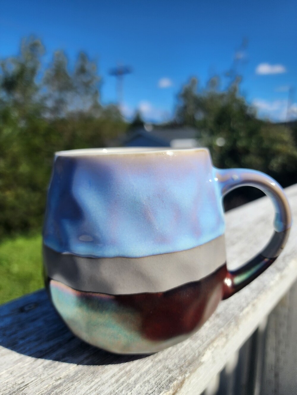 Y2K Roscher Stoneware Coffee Mug Cup Blue Iridescent Metallic New No Box